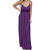 PALINDA Women's Sleeveless Summer V Neck Spaghetti Strap Casual Loose Empire Waist Maxi Dresses(Purple,M)