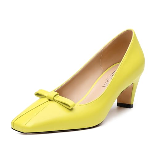 Womens Heeled Pump Shoes, Square Toe Mid Chunky Heel Shoes for Women, Bowtie Dress Pumps for Women 2