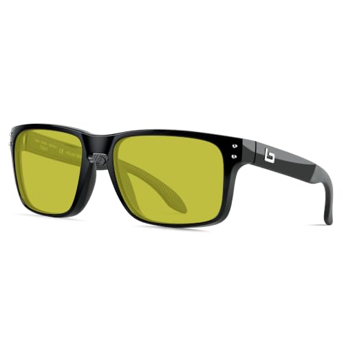 Image of BNUS Polarized Corning Glass Lens Fishing Sunglasses Men Yellow Low Light | 30% VLT High-Contrast Amber Yellow Lens, Brightens Low Light, for Dawn Dusk Cloudy Days, Color-Friendly