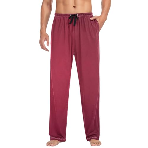 Burgundy Red Solid Color Men's Pajama Pants, Comfort Soft Cotton Lounge Pants Pajama Bottoms with Pockets for Men