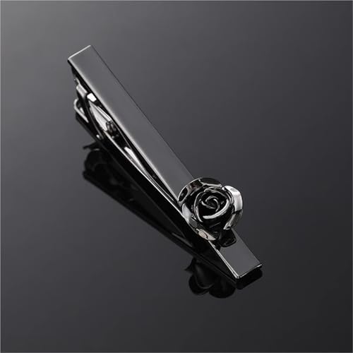 Pisacorbatas de latón premium con detalle de rosa negra para trajes exclusivos de caballero 4