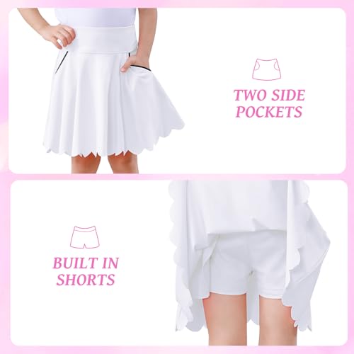 TATAKERI Saias infantis para meninas com shorts e bolsos shorts atléticos para meninas A Line Scallo