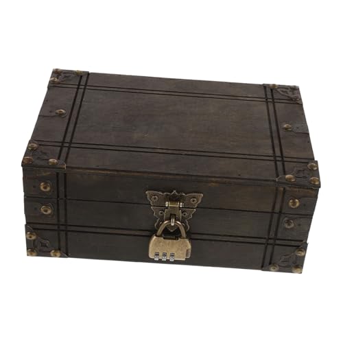WOFASHPURET Wooden Jewelry Box with Lock Retro Decorative Treasure Chest for Organized Storage of Trinkets Toys and Accessories Elegant Design for Home Dark Brown