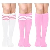Olreco Pink Knee High Socks for Women Pink Long Socks Pink High Socks Long Pink Socks Woman Pink Tube Socks Pink Striped Socks
