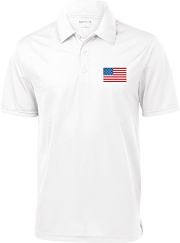Buy Cool Shirts Mens US Flag (Pocket Print) Textured Polo Shirt, White, Large