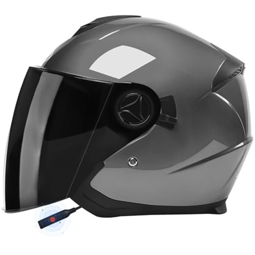 Bluetooth Casques Jet De Moto Casques Vintage DOT Homologué À Face Ouverte À L'allemande Demi Casque De Moto Avec Visière Casque Mobylette Moto Bols Pour...