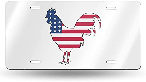 WEIZI American Flag Chicken Rooster License Plate Personalized Custom Novelty License Tag Sign 6 inch x 12 inch