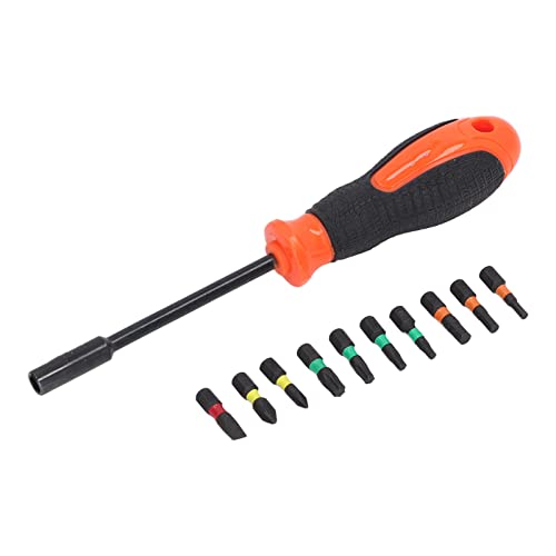 Set Destornillador Carraca 10 en 1, Acero Alta Dureza, Mango Antideslizante Negro y Naranja - Fácil Uso, Resistente y Versátil para Hogar y Muebles