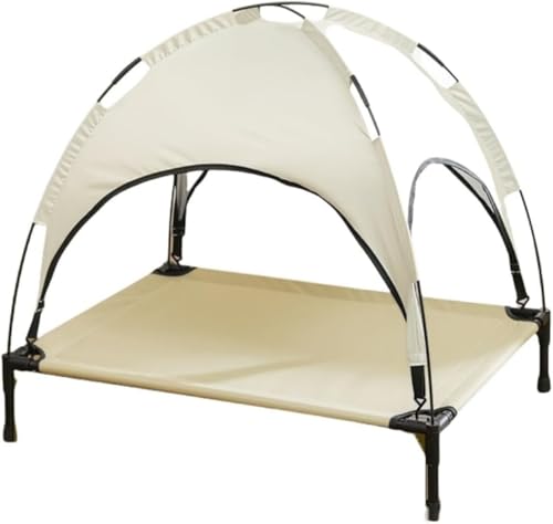 Conutoo ペット用ベッド 脚付きペット用テント 生地製、メッシュ素材の開口部、猫や犬に適した設計。通気性があり、熱中症防止に効果的。アウトドアや室内キャンプに最適 (長さ66×幅45×高さ65cm,ミルクホワイト)