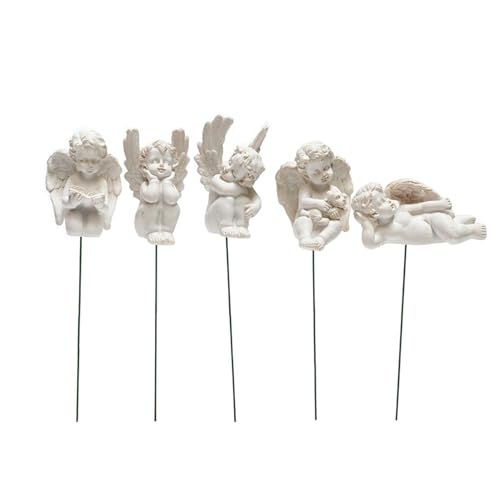 Cyrank Decorative Angel Garden Stakes, 5pcs Miniature Angel Fairy Garden Angel Mini Angel Garden Ornament Small Memorial Statue for Outdoor Lawn Decor