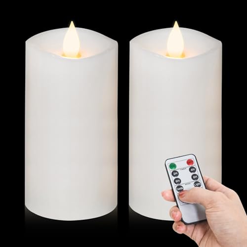Image of 2PCS, 3 x 6 inches Flameless Candle with Remote Control, 3D Flickering Wick, Real Wax, Battery Candles,with Timer,Battery Powered Candles,for Holiday Home Decor,White