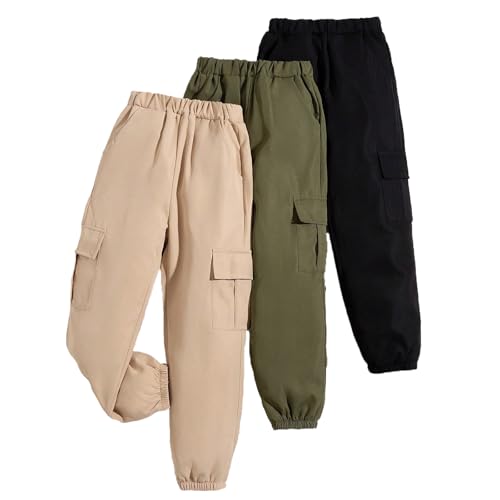 Girls Cargo Pants Elastic Waist Baggy Joggers Sweatpants Loose Casual Trousers with Pockets for Girl 7-14 Years
