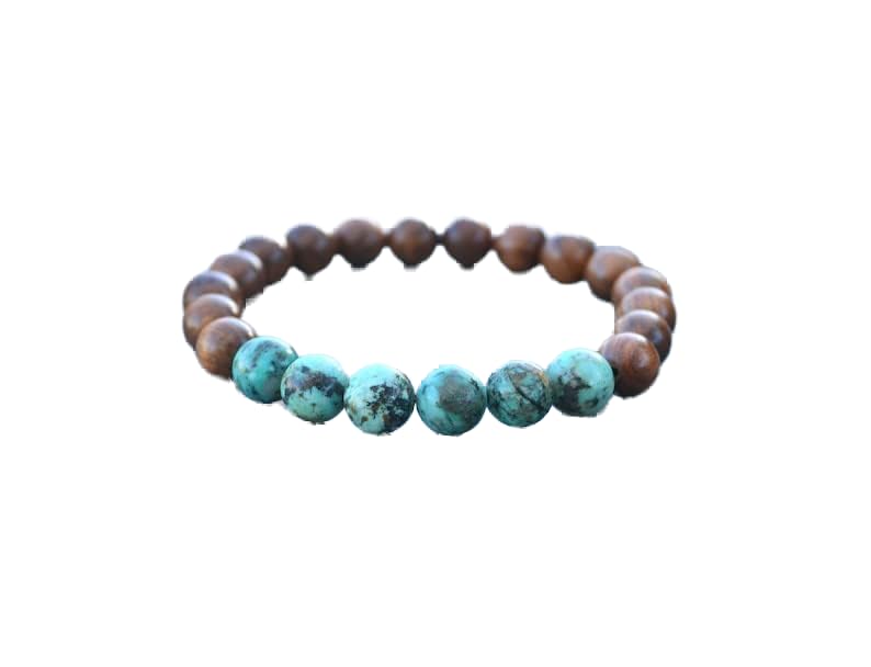 Bracelet turquoise africaine zen perles de méditation et chance en bois