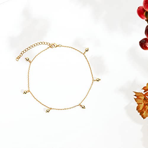 Pavoi 14K Gold Plated Sterling Silver 9”X3.6Mm Ankle Bracelet / Qualitative Anklet For Women | 6 Yellow Gold Plated Dots Attached Chain #TOP2