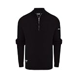 Firetrap Men's Fashion Designer 1/4 Zip Jumper - Cotton Blend Warm Winter Quarter Zip Pullover Sweaters - Heavyweight Knitted Knitwear Jumpers, Casual Smart 1/2 Half Zipper Mens Clothing Black L