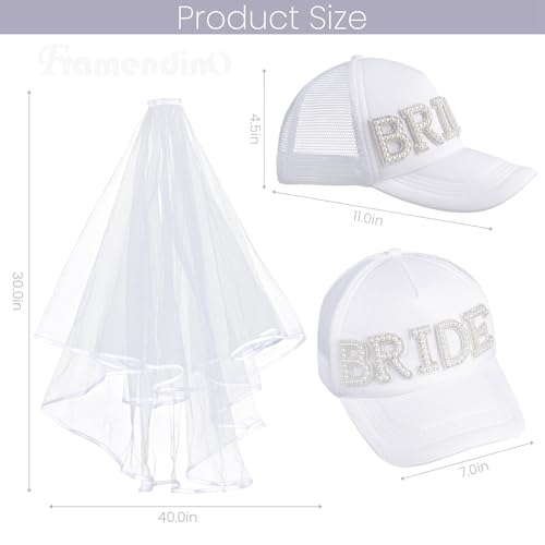 Image of Framendino, Bachelorette Bride White Trucker Hat Baseball Cap with Detachable Veil for Party