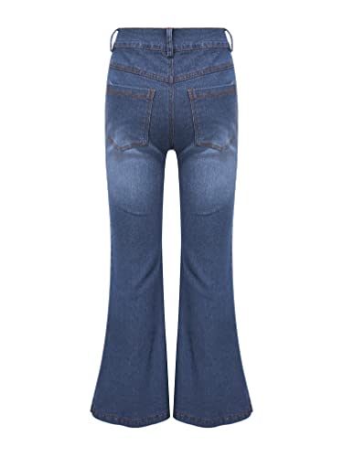 Youth Button Up Flare Jeans Girls Bell Bottom Wide Leg Denim Pants Baggy Trousers with Pocket4