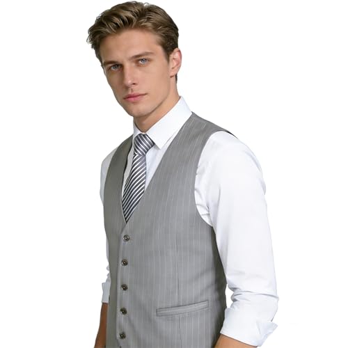 Image of Alizeal Mens Pinstripe Business Vest Formal Fit