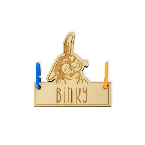 callie Personalized Rabbit Name Plates Sign, Custom 3.94'' × 4.33'' Wooden Rabbit Cage Tag with Hanging Loops and Engraved Name Cage, Birthday Gift for Pet Rabbit Owners