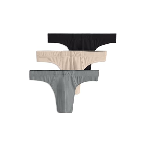 Jockey Men's Underwear True Style Thong - 3 Pack, Grey/Beige/Black Night, M
