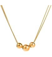 VIEN Stainless Steel Gold Color Beads Ball Pendant Necklace for Women,Girls 2-Layer Chain Jewelry...