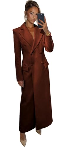 Image of UpQuire Burnt Orange Peacoat Womens Coat Wool Blend 6 Button Long Blazer Jacket Office Work Notched Lapel Pea Coat for Women Dressy Size XL-Large