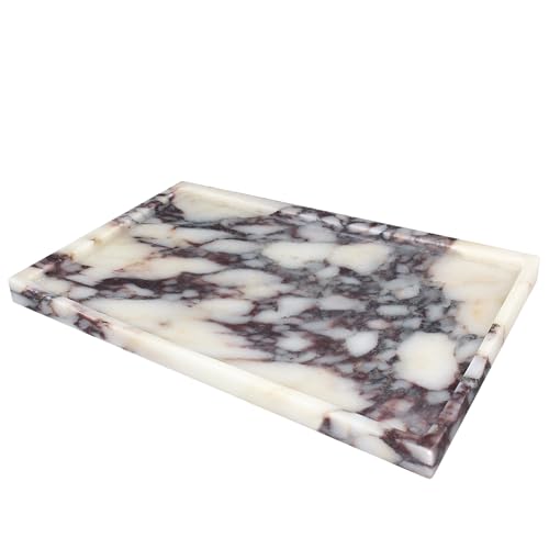YMXYJM 100% Real Luxury Natural Marble Vanity Tray Genuine Calacatta Viola Marble Stone Storage Trays for Home Decor Bathroom Vanity Dresser Kitchen Non-Resin/Non-Ceramic 11.7 x 7.8