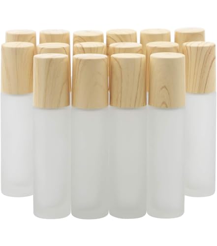 Ellbest 16pack 10ml Essential Oil Glass Bottle Glass Roller Bottles with Stainless Steel Roller Balls Reusable Refillable Bottle (White Frosted)