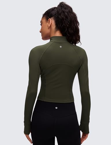 Image of CRZ YOGA Butterluxe Half Zip Crop Top | Workout, Extremely Soft, Slim Fit, Thumbholes, Side Pocket, Long Sleeve Shirts for Women