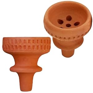 2 Pcs of Clay Hooka Bowls with Silicone Grommet, Bowl with Gasget, Spare Tobacco Burner, Male (Syrian), 100% Natural Clay, Large, Brown