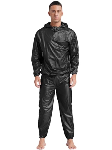 FEESHOW Herren Damen Sauna-Anzug Athletics Schwitzanzug zur Gewichts- und Körperwasserreduzierung Sweatsuit Für Fitness Boxen MMA Training Schwarz XL