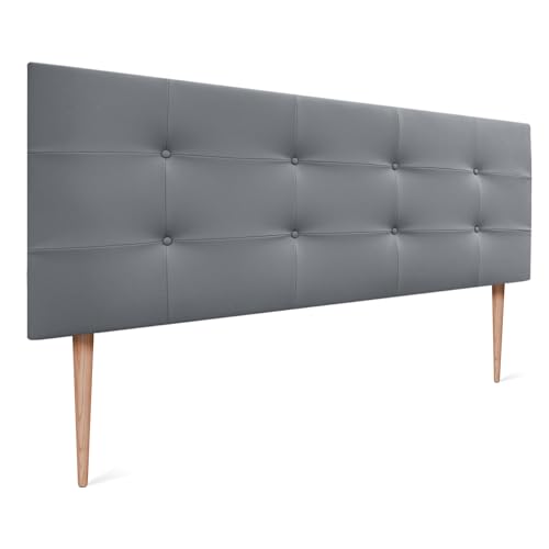 DHOME Cabecero, Cabezales de Cama Acolchado Capitoné 8cm de Grosor. Cabezal tapizado ACUALINE Tela y Polipiel. Cabeceros de Cama (Polipiel Gris Ceniza, 135x115cm con Patas (Camas 120/135/140))