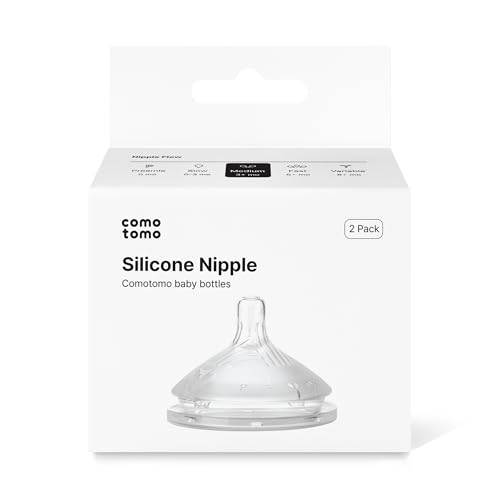 Image of Comotomo Silicone Replacement Nipples for Baby Bottle Gen 2 (2026 Release) - Soft, Silicone Nipples with Dual Anti-Colic Vents Designed for Natural Latch (Pack of 2), Medium Flow (3-6 Months)