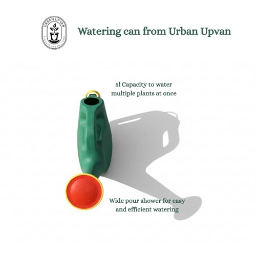 Image of Urban Upvan Plastic Watering Can 5L | Ergonomic Handle for Comfortable Grip | Fade Resistant, Lightweight & Easy to Use | Durable | Includes Sprinkler Spout | Green
