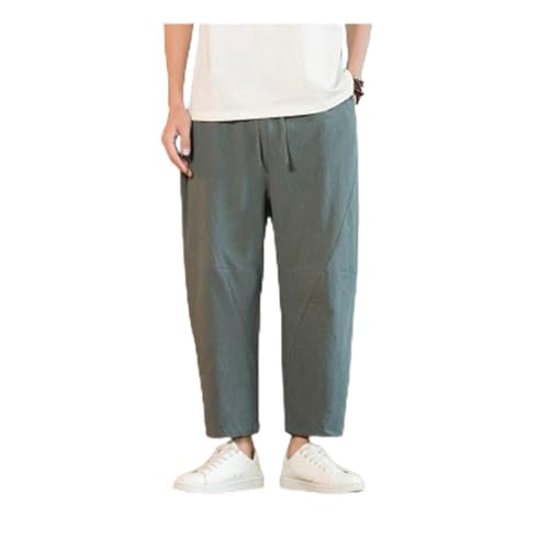 Men's Linen Harem Pants Drawstring Elastic Waist Casual Loose Fit Beach Pants with Pockets