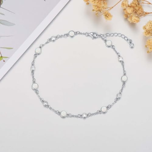 Image of HPQQ Anklet Bracelet for Women 925 Sterling Silver Natural Stone Chain Ankle Bracelet Beach Summer Fine Jewelry Birthday Mothers Day Gifts for Women Her Mom
