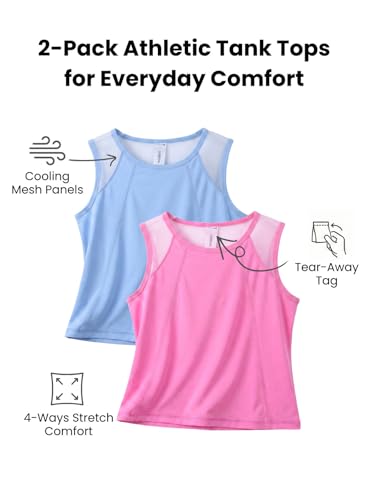 Image of WELAKEN Girls' Athletic Tank Top - Mesh Open Back Sleeveless Sports Shirt for Active Kids,Black,4T