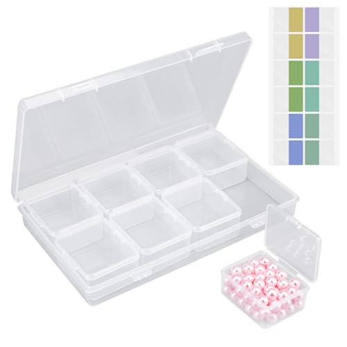 Image of Cosics Bead Organizers and Storage, Clear Plastic Bead Storage Containers with 8 Mini Storage Case for Small Projects, DIY Craft Jewelry, Stickers, False Nails, Screws, Seeds