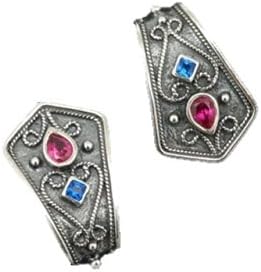Ruby Sapphire Cz Earrings Byzantine Style 925 Sterling Silver Greek Handmade Art Rare