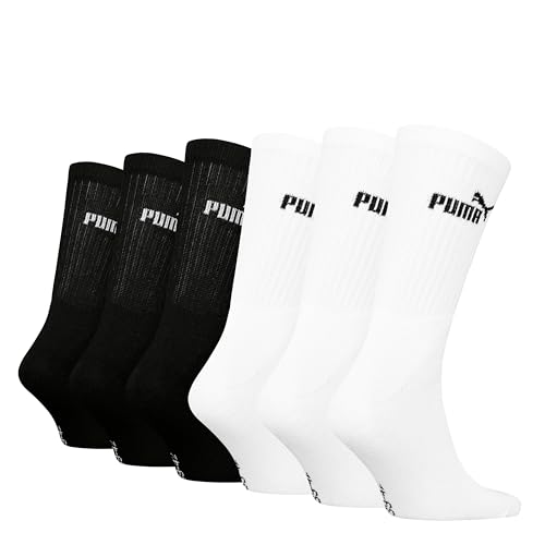 PUMA Unisex Crew Tennissocken Sportsocken Socken für Damen Herren 12 Paar, Farbe:004 - White/Black, Socken & Strümpfe:43-46 2