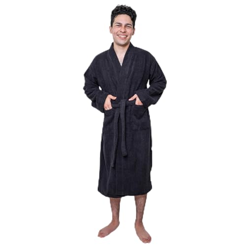 GOLD TEXTILES Premium Terry Cloth Robes for Man's Lightweight Bathrobe, Adjustable Towel Robe Belt with Collar