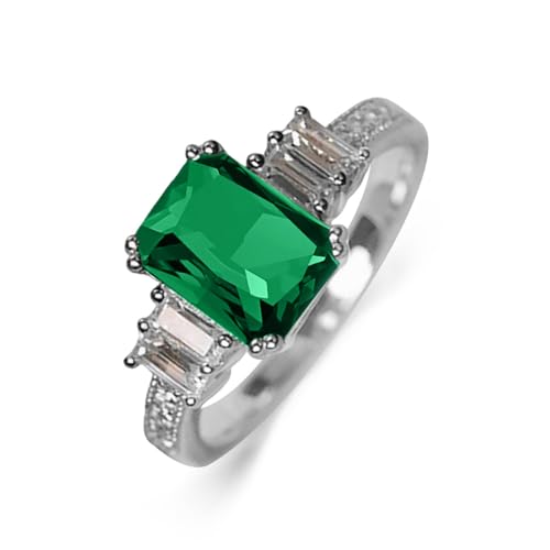 Birthstone Engagement Ring 925 Sterling Sliver 10 * 7mm Emerald Cut Birthstone Ring Jewelry Gift for Women Size 5-14