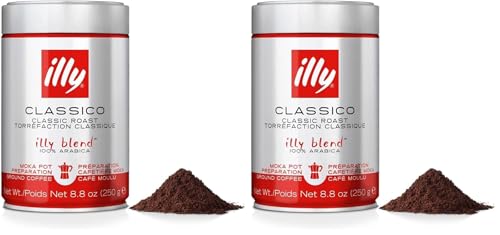 Illycafé molido para moka tueste CLASSICO, lata de 250 gramos (Paquete de 2)