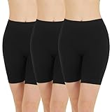[POPKOK] ［ポップコー]スッパツ レディース レギンス 3分丈 インナーパンツ 無地 肌着 3枚組 M-4L(ブラック,L)