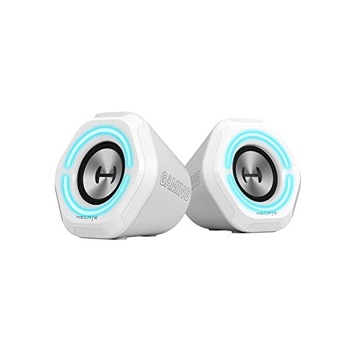 EDIFIER Hecate G1000 - Enceintes Gaming Actives RVB, Bluetooth 5.0, Entrées AUX, USB, 10W, Blanc