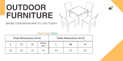Image of PRATHAM India 5 Piece Outdoor Indoor Patio Furniture Sets Chair Patio Wicker for Living & Dining & Garden Lawn Balcony Office Cafe & Restaurant Garden Chair Furniture with Glass Table