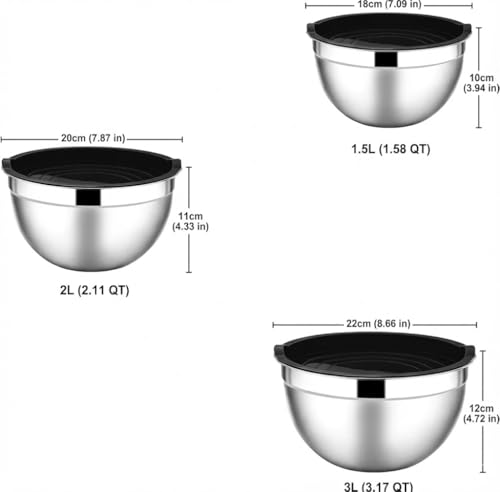 Set de 3 tazones de acero inoxidable TEEM 1.5L, 2L, 3L miniatura 6