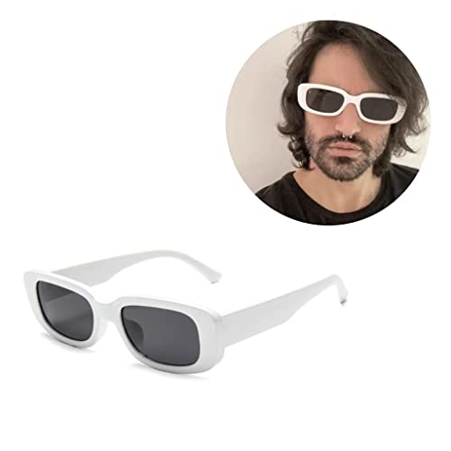 Óculos De Sol Hype Retrô Retangular Moda Unissex Blogueira Branco Marrom Vermelho e Onça SYANG (Bran