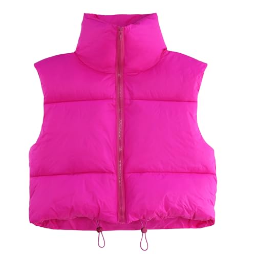 CULACCINO Women's Winter Cropped Puffer Vest Crop Jackets For Women Full Zip Stand Collar Padded Lightweight Outwear Vest - Main Image