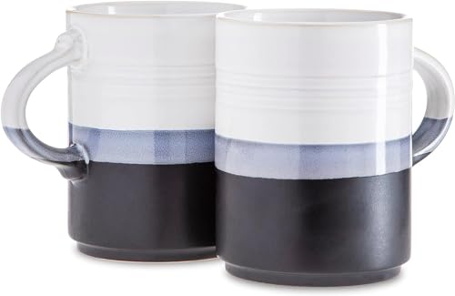 Coffee Mugs Set of 2-18Oz Microwave & Dishwasher Safe Unique Style Ombre Printed Coffee Mug - Durable Stoneware Coffee Cups for Tea, Latte & Hot Chocolate (Black)